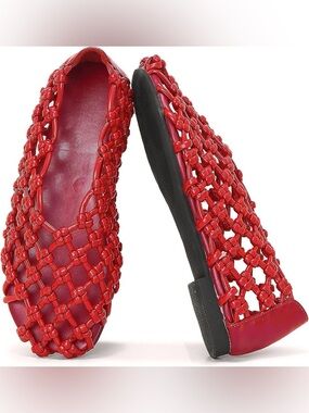 Atbell women Knotted Flats
Woven Leather Round Toe Ballet Flat red Fishnet sz 9